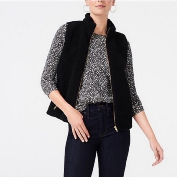 NEW J. Crew Womens Sherpa Vest Gold Zippers Teddy Bear Comfy Jacket Preppy Chic - Picture 2 of 10